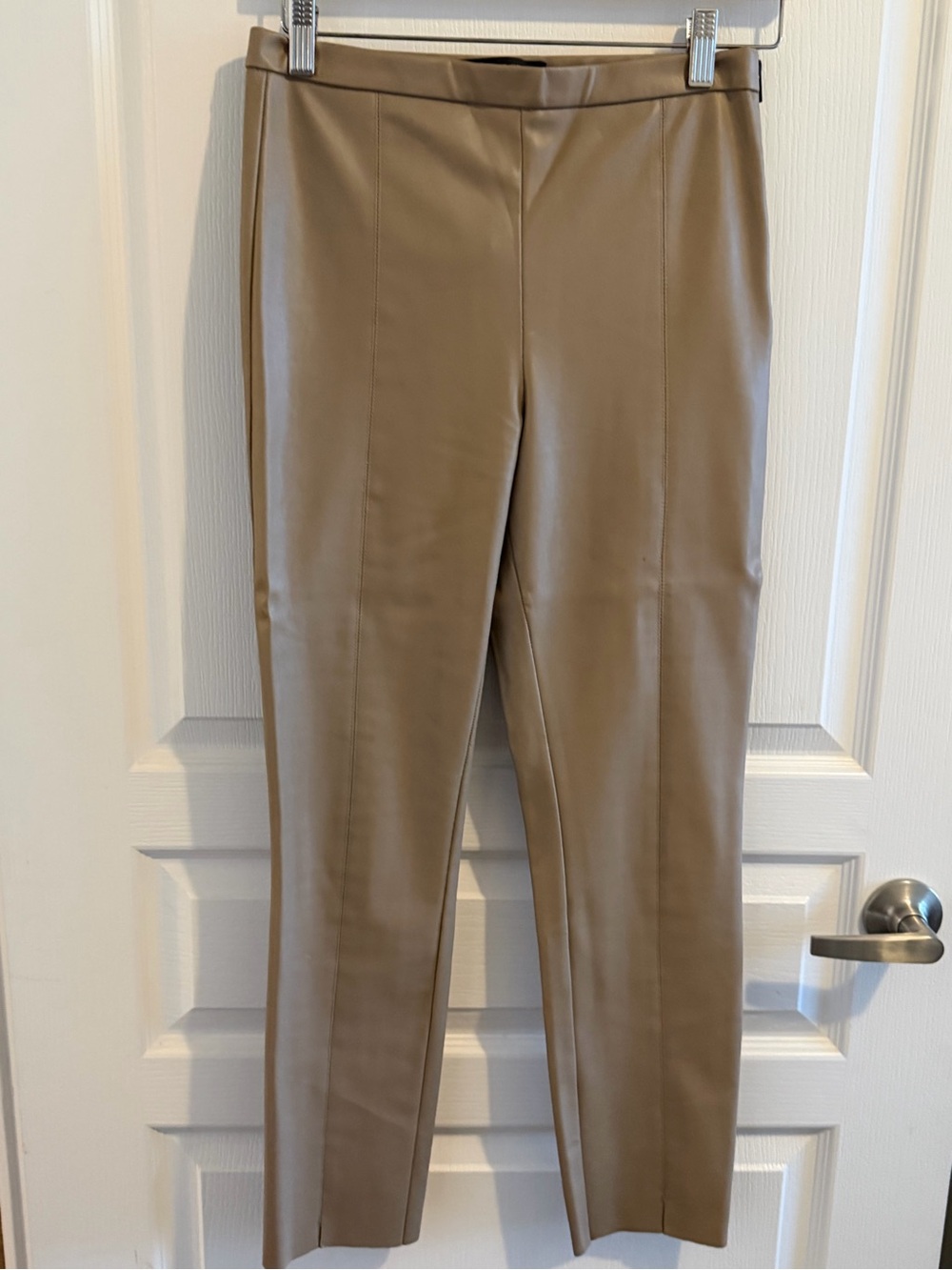 Zara Faux-Leather Slim Ankle Pants in Taupe